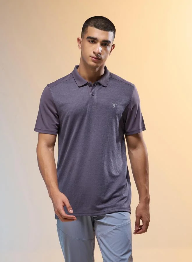 Technosport Men Purple Slim Fit Melange Polo