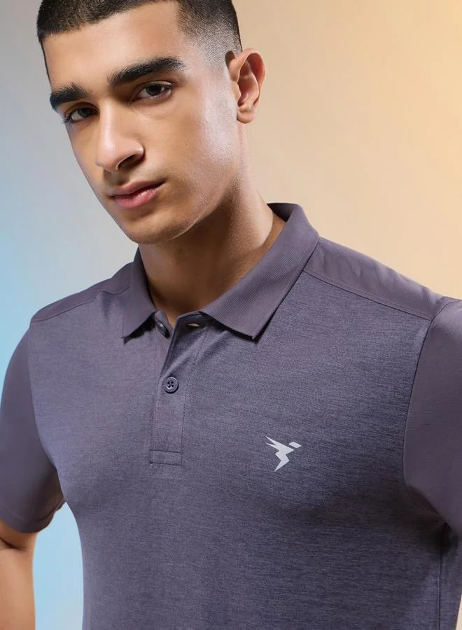 Technosport Men Purple Slim Fit Melange Polo