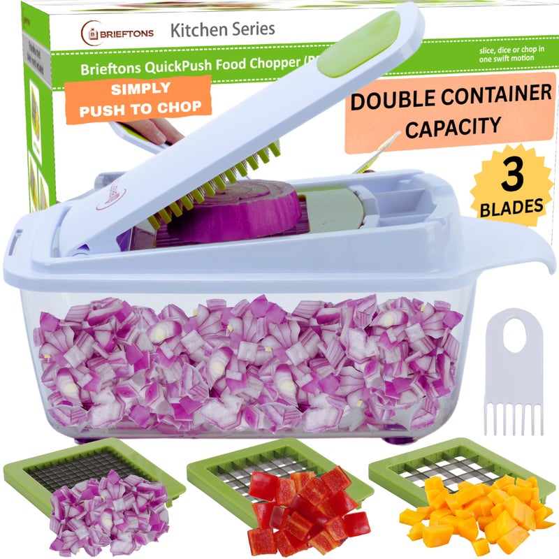 Brieftons QuickPush Food Chopper Strongest  200 More Container Capacity 30 Heavier Duty Fruit  Vegetable Chopper Onion Chopper Vegetable Cutter with 3 Dicer Blades  KeepFresh Lid 5 Ebooks