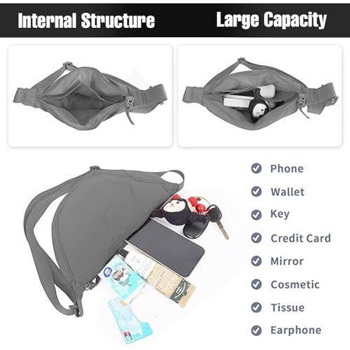 Lyrovo Travel Small Nylon Sling Half Moon Crescent Crossbody Purses Bag for Women Men Trendy (Grey) - Image 2