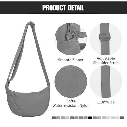 Lyrovo Travel Small Nylon Sling Half Moon Crescent Crossbody Purses Bag for Women Men Trendy (Grey) - Image 4