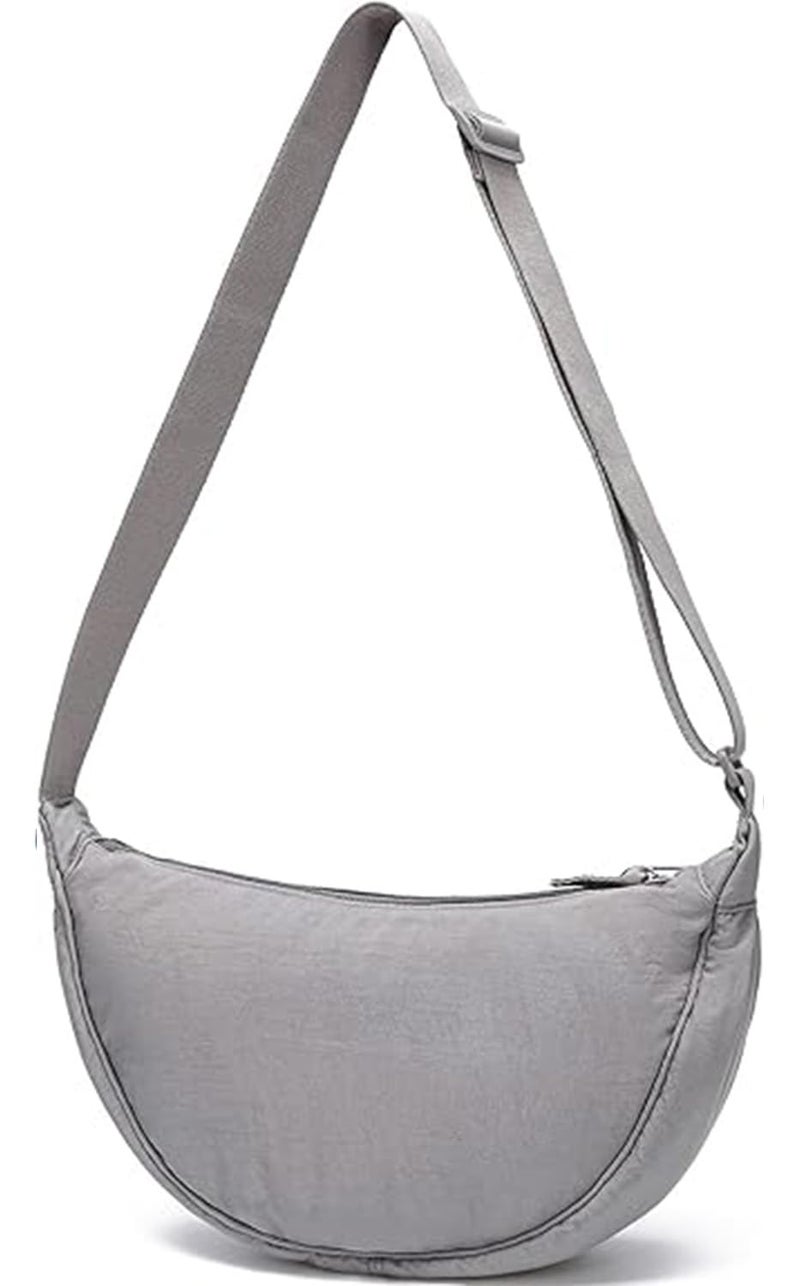Lyrovo Travel Small Nylon Sling Half Moon Crescent Crossbody Purses Bag for Women Men Trendy (Grey) - Image 1