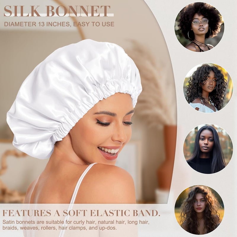 Edoneery Satin Bonnet Silk Bonnet Hair Bonnet for Sleeping-Slouchy Beanie Hat Satin Sleep Cap for Women's Natural & Curly Hair(New White) - Image 3