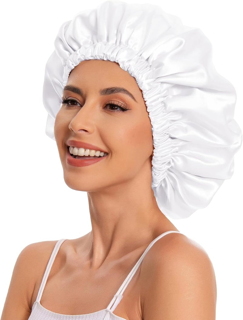 Edoneery Satin Bonnet Silk Bonnet Hair Bonnet for Sleeping-Slouchy Beanie Hat Satin Sleep Cap for Women's Natural & Curly Hair(New White) - Image 4