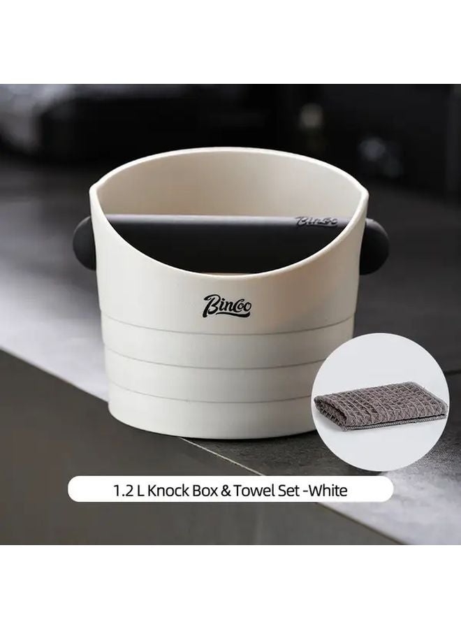 White Espresso Knock Box Set With 2PCS 1 2L Slag Bucket And Towel ABS Durable - Image 1