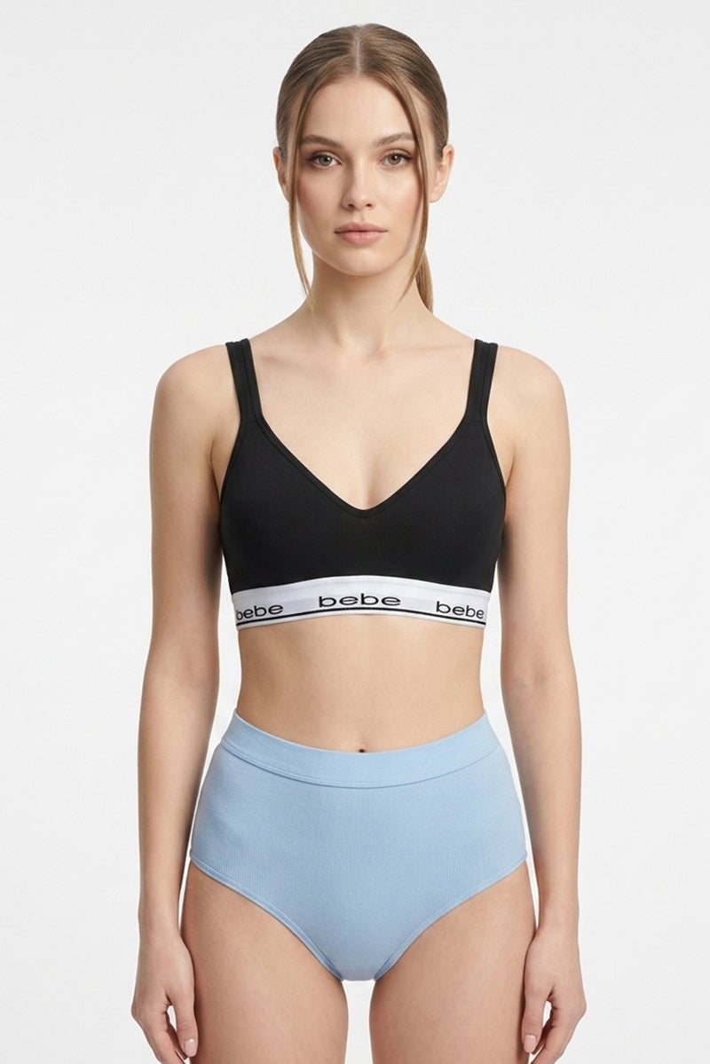 bebe Women Brand Logo Padded Bralette, Black - Image 1