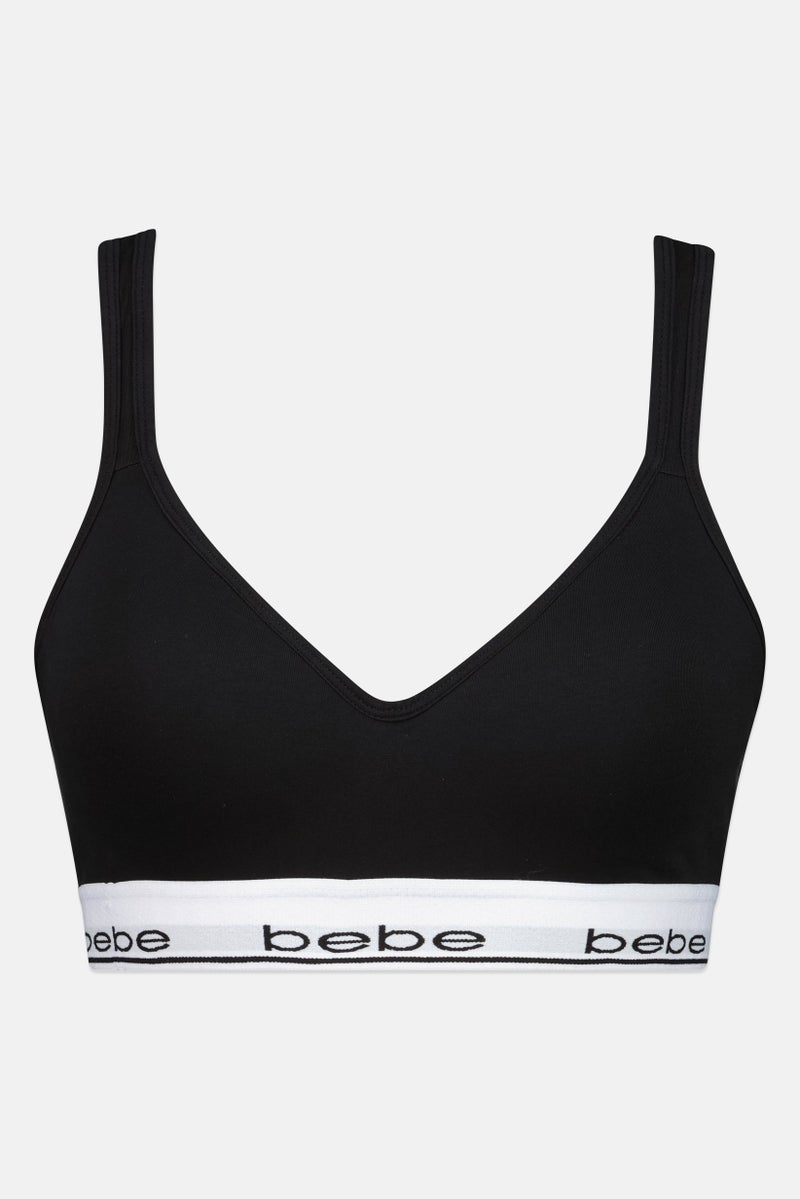 bebe Women Brand Logo Padded Bralette, Black - Image 3