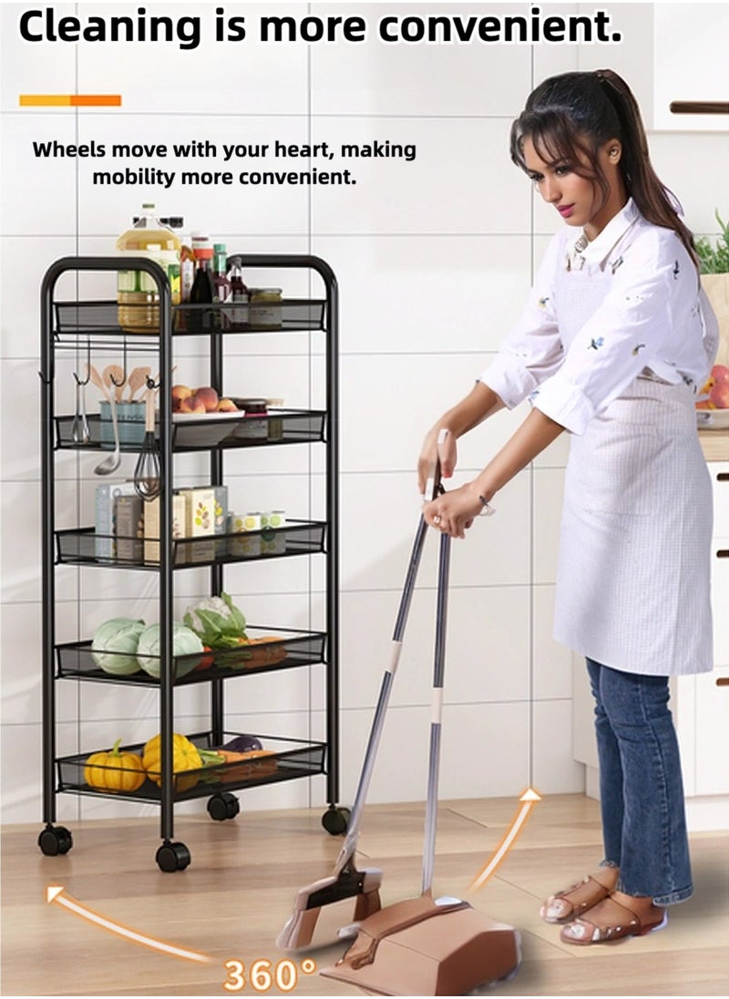 Generic - 4 Tier Mesh Wire Rolling Cart, Kitchen Storage Organizer Utility Cart, Full Metal Basket Storage Art Trolley Carts with Wheels & 4 Side Hooks - Image 1