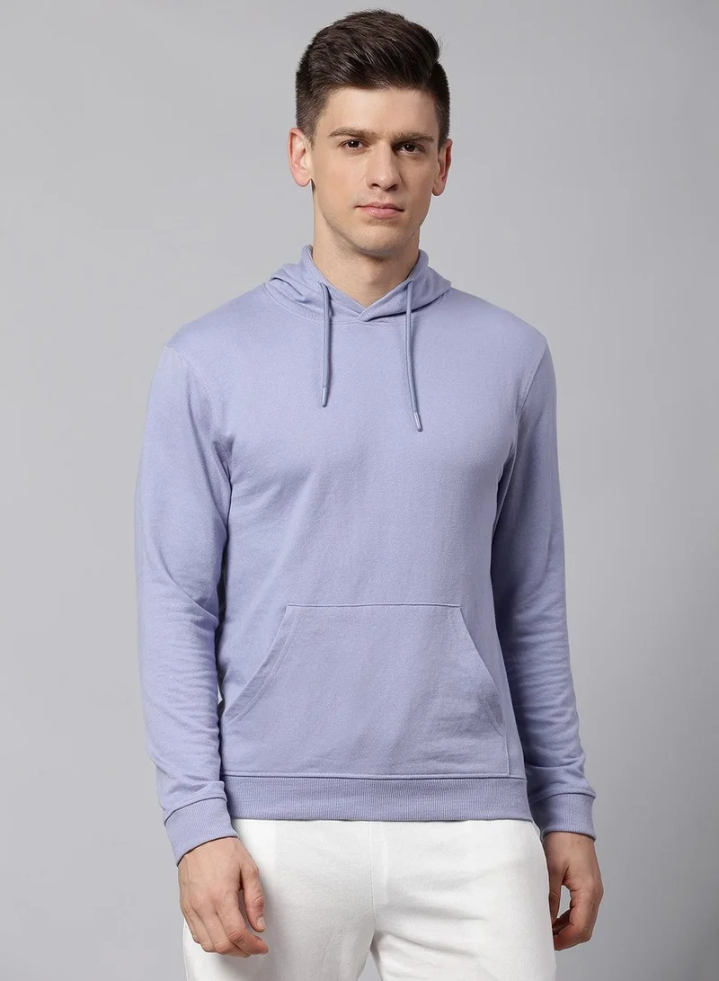 دينيس لينغو Regular Fit Powder Blue Sweatshirt for Men - Polycotton, Solid, Hooded, Full Sleeves, Casual Look