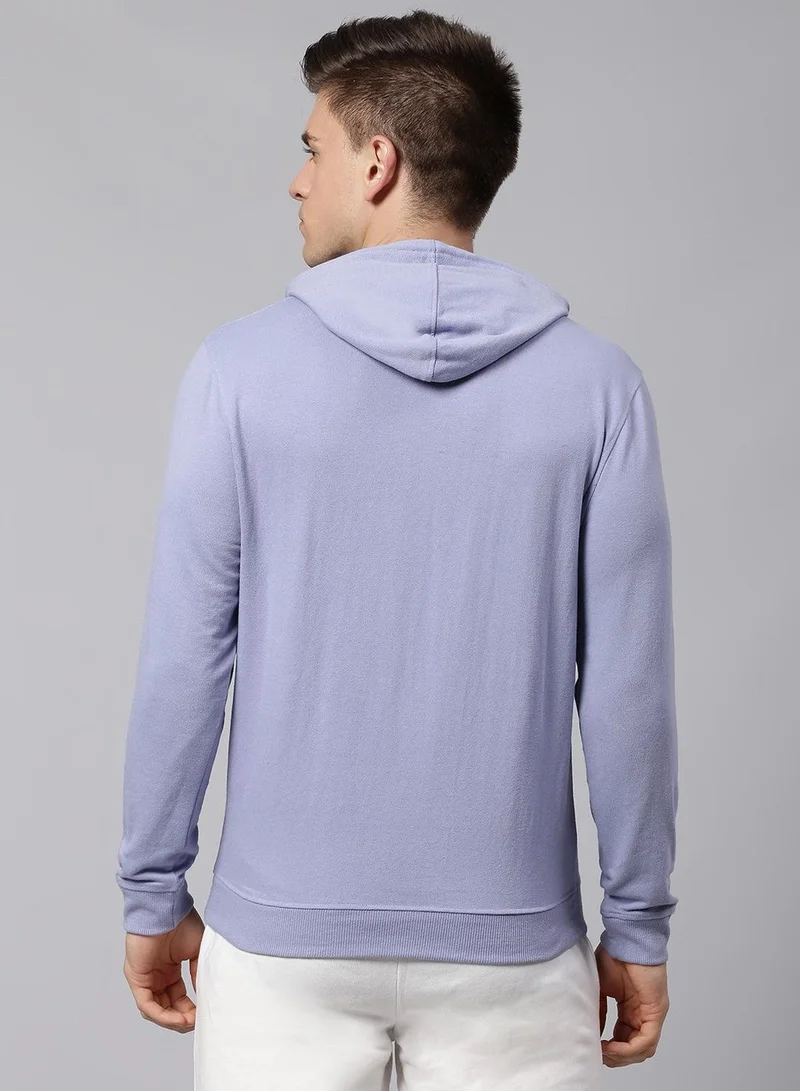 دينيس لينغو Regular Fit Powder Blue Sweatshirt for Men - Polycotton, Solid, Hooded, Full Sleeves, Casual Look