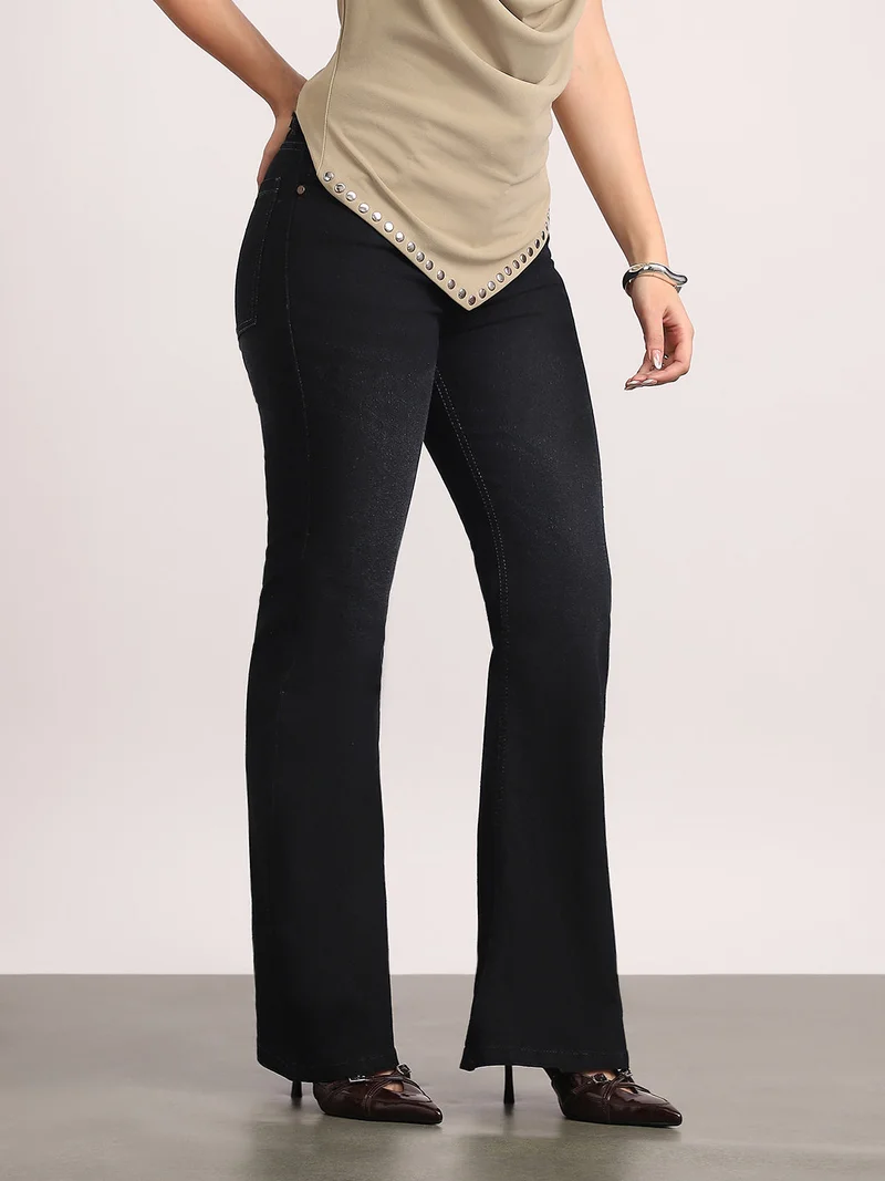 Urbano Fashion  Urbano Fashion Women's Black Mid Rise Bootcut Washed Jeans Stretchable  | Best Price UAE