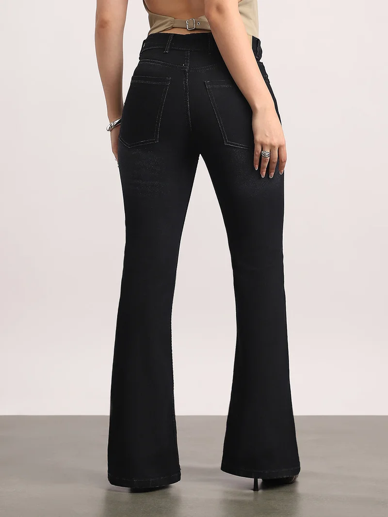 Urbano Fashion  Urbano Fashion Women's Black Mid Rise Bootcut Washed Jeans Stretchable  | Best Price UAE