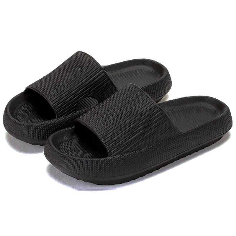 rosyclo Pillow Slipers for and Men, EVA Flat Clouds Massage Shower Bedroom Non Slip Quick Drying Open Toe Super Soft Comfy Thick Sole Puffy Bath Sliders Sandalias, Black - Image 1