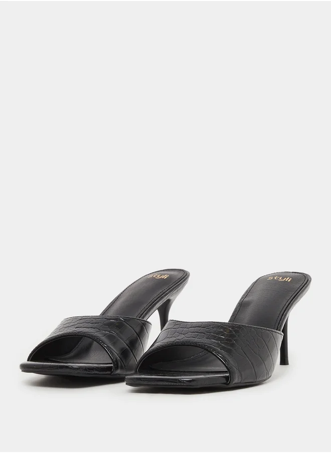 Styli Croc-Textured Open Toe Stiletto Heel Sandals
