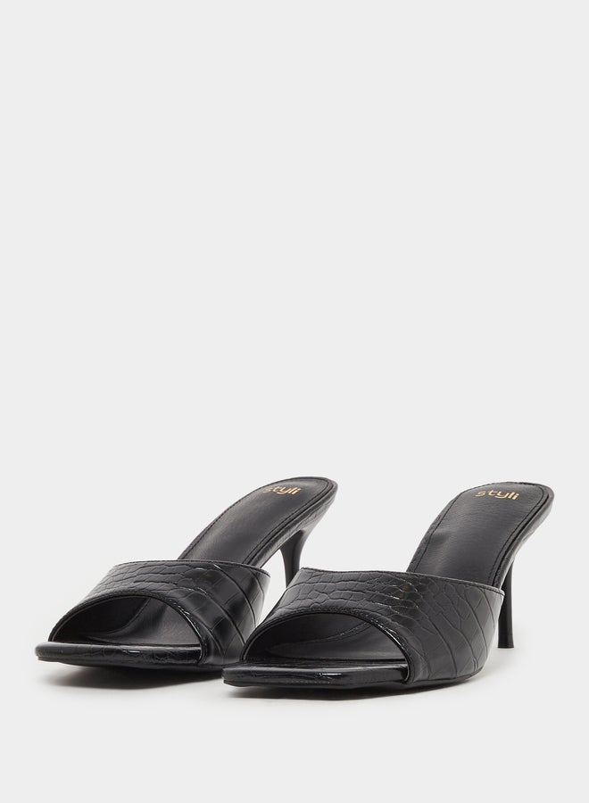 Styli Croc-Textured Open Toe Stiletto Heel Sandals  - Image 2