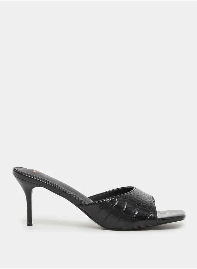Styli Croc-Textured Open Toe Stiletto Heel Sandals