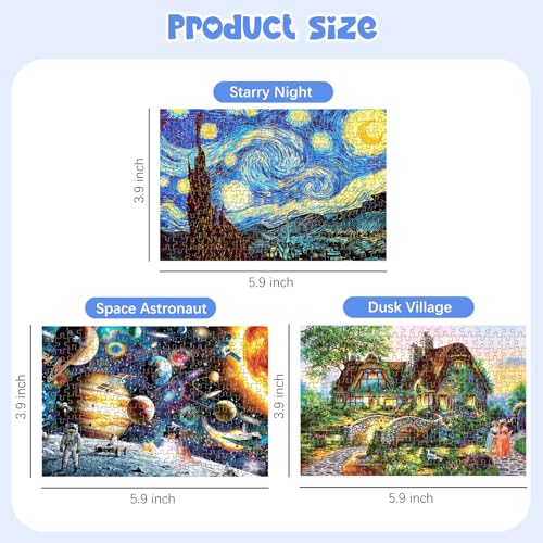 LOSFPVR 234Piece Mini Puzzles for Adults Kids 6 x 4 Small Puzzles 3 Pack Starry Night Astronaut Dusk Village Theo Klein Capsule Tube - Image 5