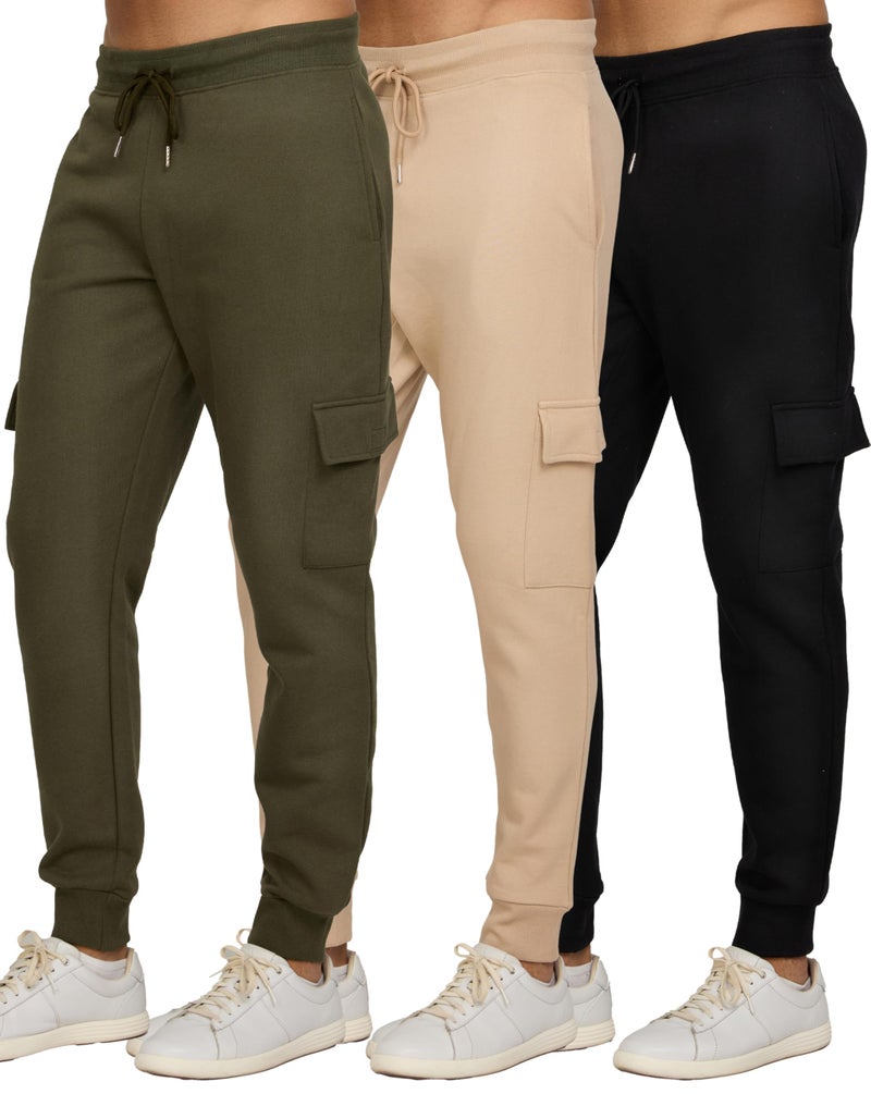 PURE CHAMP Mens 3 Pack Fleece Cargo Pants Active Athletic Mens Sweatpants Workout Jogger Drawstring Size S-3XL (SET5 Size 3X-Large) - Image 1