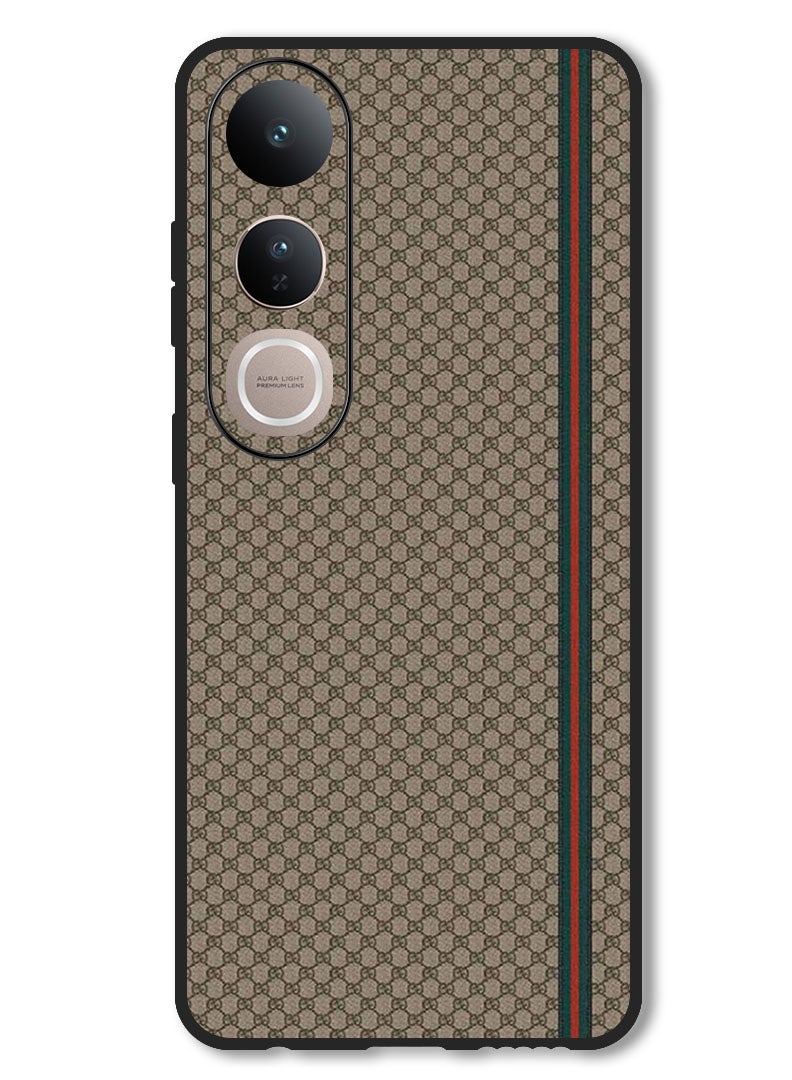 Theodor Case Compatible with Vivo V50 Lite Protection Shockproof Bumper Cover Red Green Strip On Brown Pattern - Image 1
