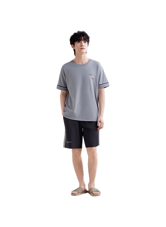 Yi Er Shuang Men's Summer Thin Cotton Short Sleeve Shorts Loose Casual Printed Home Wear Set Can Be Worn Out