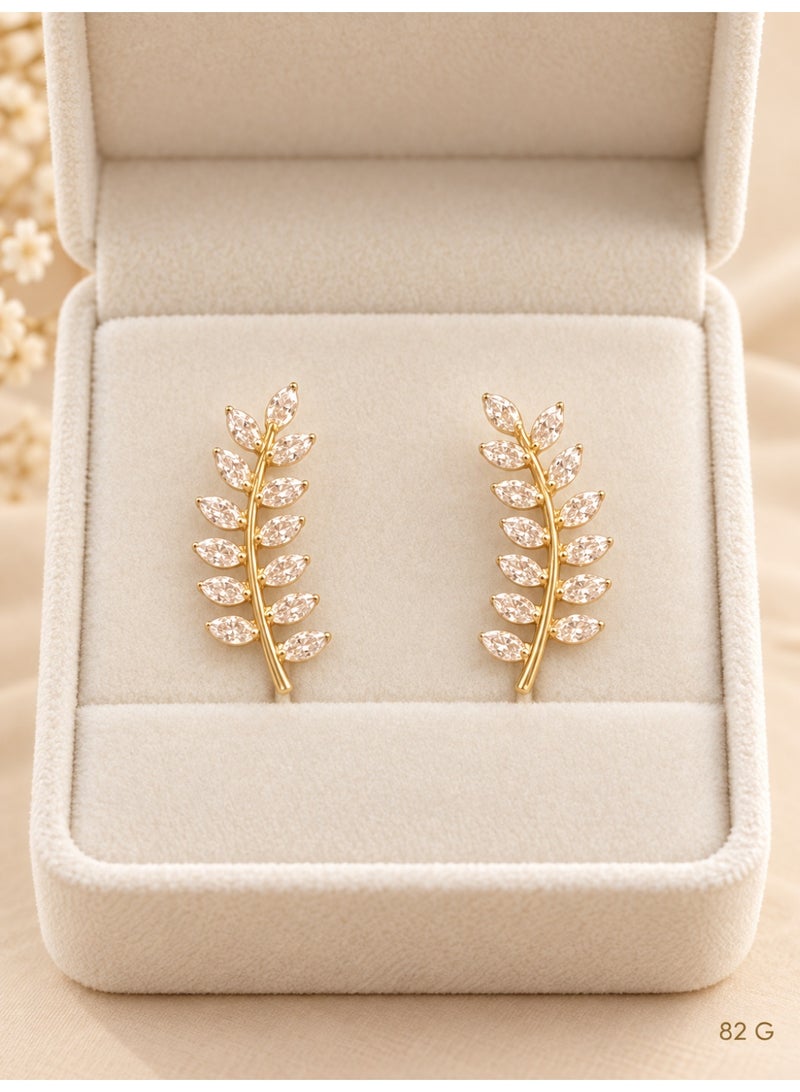 3Diamonds Gold Plated Leaf Drop Earrings with Crystal-Look Shine - Image 3