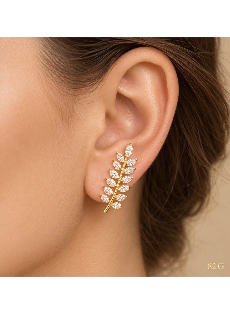 3Diamonds Gold Plated Leaf Drop Earrings with Crystal-Look Shine - Image 2