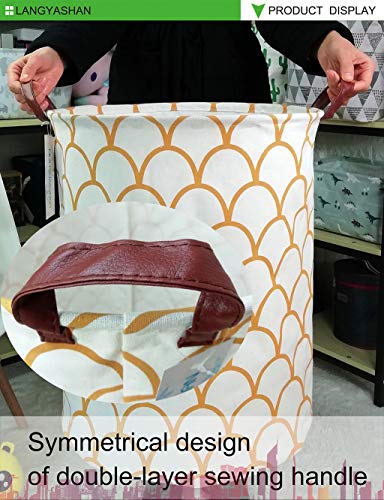 LANGYASHAN Laundry Basket Canvas Fabric Collapsible Organizer Basket for Storage Bin Toy Bins Gift Baskets Bedroom Clothes Children Nursery Hamper (gold egg) - Image 4