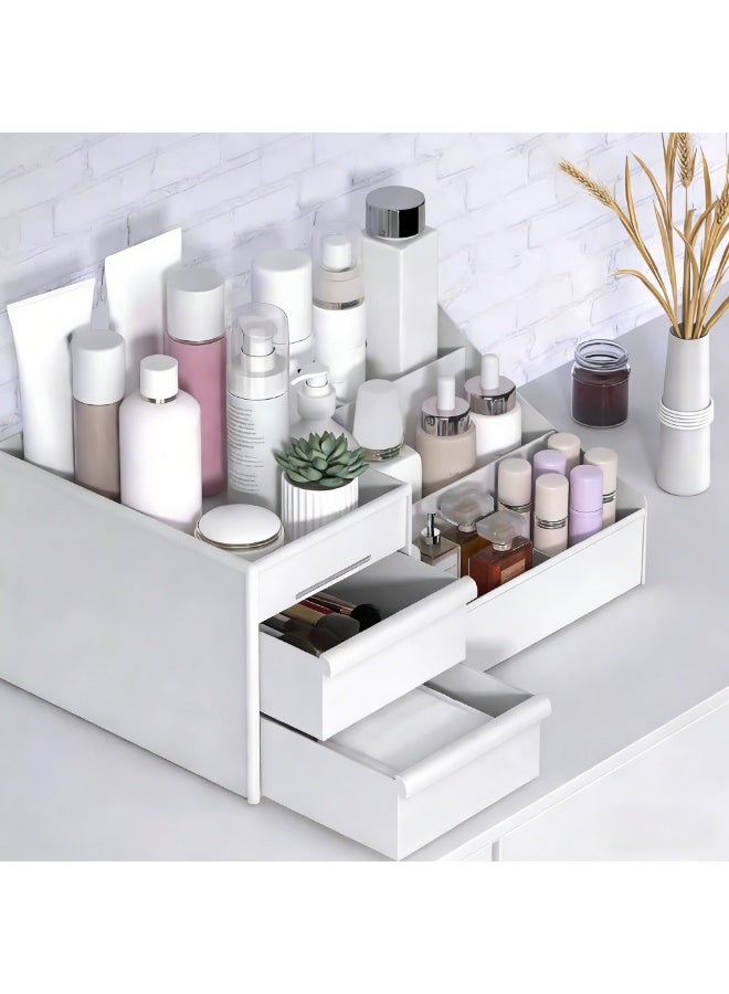 White Desktop Organizer with Drawers, Skincare & Jewelry Storage Rack, Multi-Functional Makeup Organizer for Vanity & Bathroom Counter - Image 1