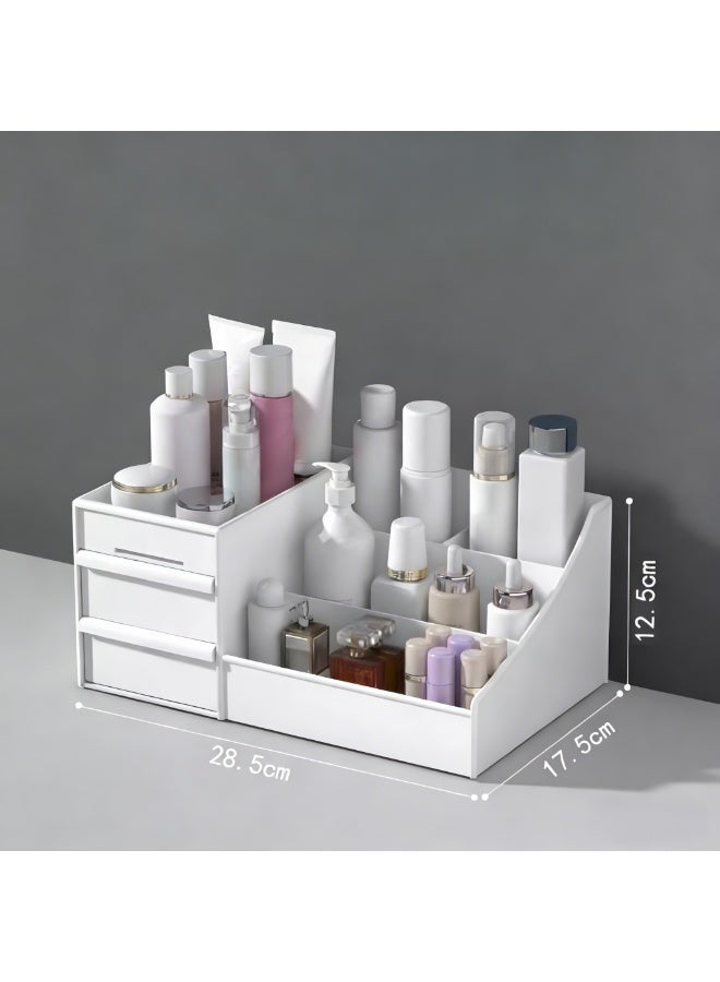 White Desktop Organizer with Drawers, Skincare & Jewelry Storage Rack, Multi-Functional Makeup Organizer for Vanity & Bathroom Counter - Image 2