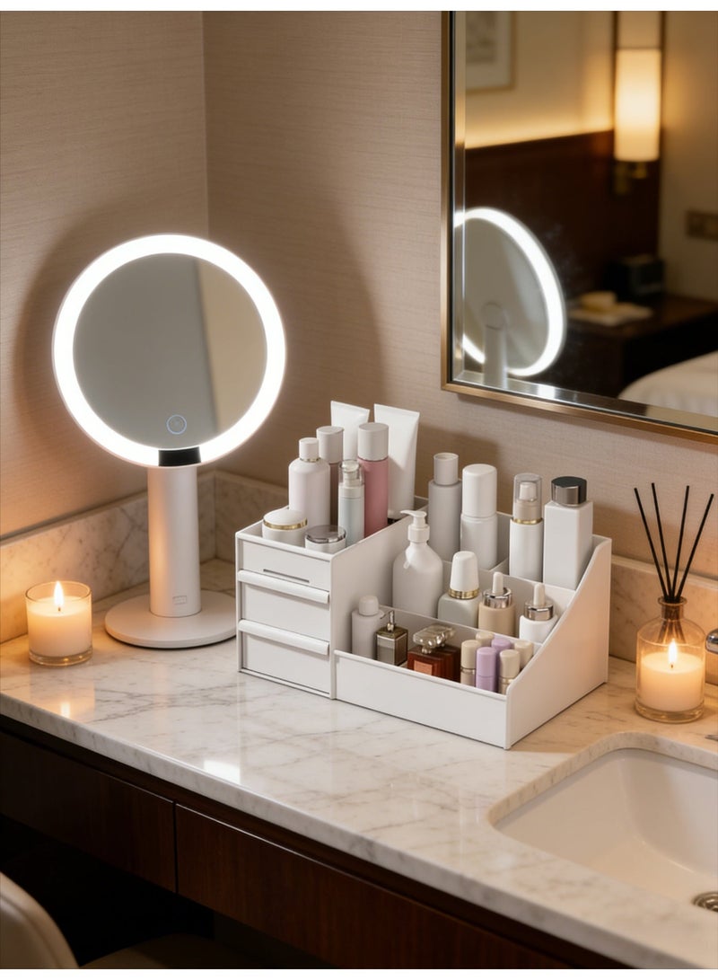White Desktop Organizer with Drawers, Skincare & Jewelry Storage Rack, Multi-Functional Makeup Organizer for Vanity & Bathroom Counter - Image 5