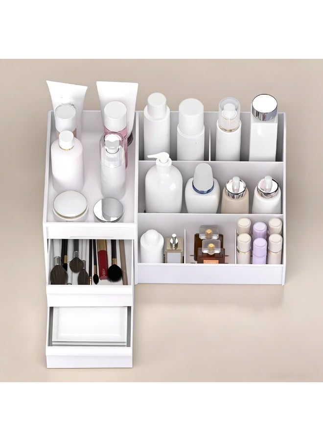 White Desktop Organizer with Drawers, Skincare & Jewelry Storage Rack, Multi-Functional Makeup Organizer for Vanity & Bathroom Counter - Image 3