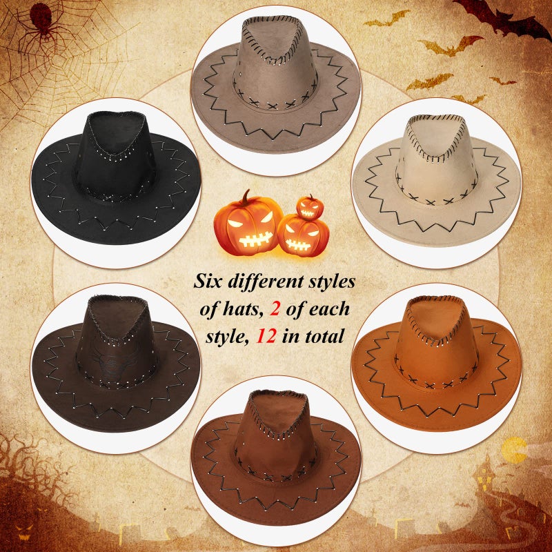 Cindeer 24 Pcs Western Cowboy Hats with Polyester Bandanas Western Cap Suede Leather Hat and Square Bandanas Scarf for Adult(Elegant Color) - Image 3