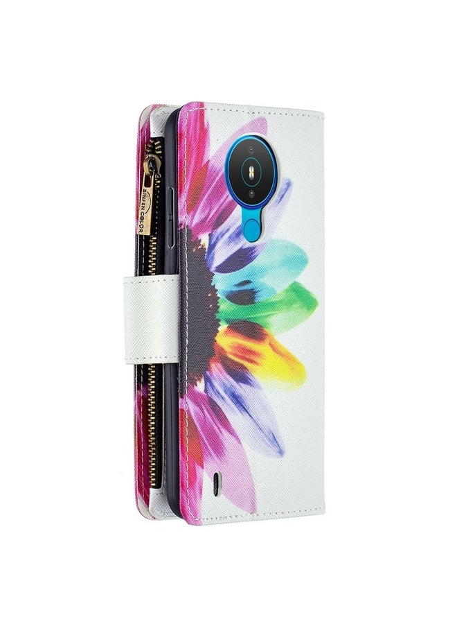 HuHa Case Cover For Nokia 1.4 Colored Drawing Pattern Zipper Horizontal Flip Leather Case with Holder & Card Slots & Wallet(Lotus)  - Image 3
