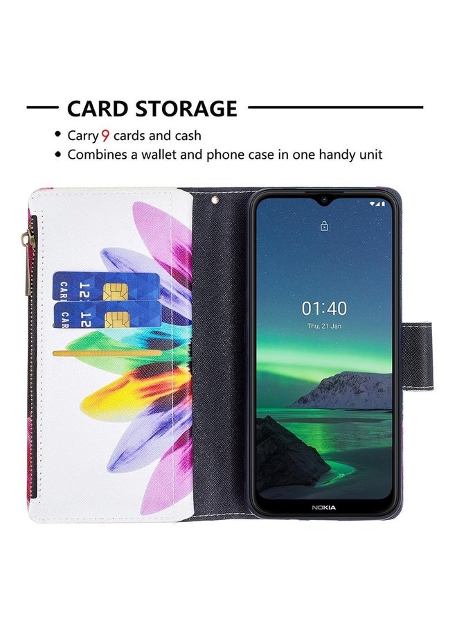 HuHa Case Cover For Nokia 1.4 Colored Drawing Pattern Zipper Horizontal Flip Leather Case with Holder & Card Slots & Wallet(Lotus)  - Image 5