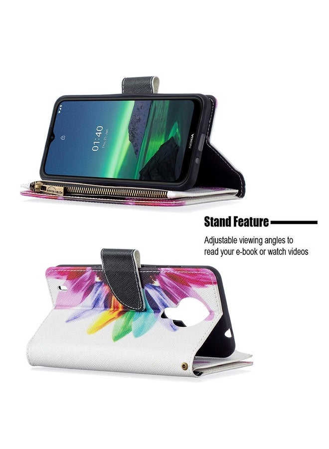 HuHa Case Cover For Nokia 1.4 Colored Drawing Pattern Zipper Horizontal Flip Leather Case with Holder & Card Slots & Wallet(Lotus)  - Image 4