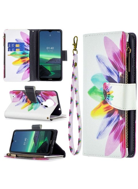 Case Cover For For Nokia 1.4 Colored Drawing Pattern Zipper Horizontal Flip Leather Case with Holder & Card Slots & Wallet(Lotus)