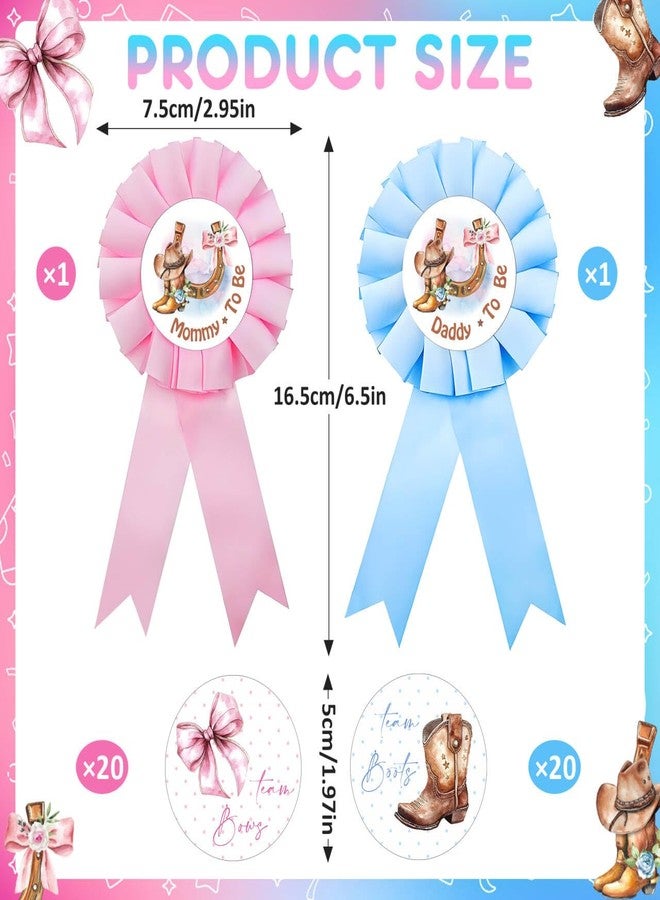 Ohmique 42Pcs Boots or Bows Gender Reveal Decorations Includes 2 Pcs Daddy Mommy to Be Tinplate Badge Pin and 40 Pcs Boots or Bows Gender Reveal Stickers, Team Boy Team Girl Stickers for Baby Shower Favors - Image 2