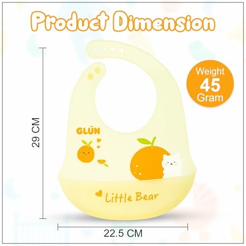 GLUN® Silicone Clear Bib with Front Bowl, Pack of 1 Oranges Print, Easily Wipes Clean, Comfortable Soft Baby Bibs, Less Time Cleaning after Meals for Babies, 6 months - 2 years - Image 2