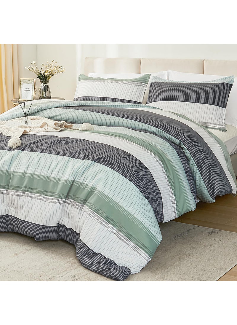 Litanika Litanika King Size Comforter Set Sage Green - 3 Pieces Lightweight Bedding Comforter Sets  Light Green White Colorblock Stripe Fluffy Bed Set  All Season Down Alternative  - Image 1