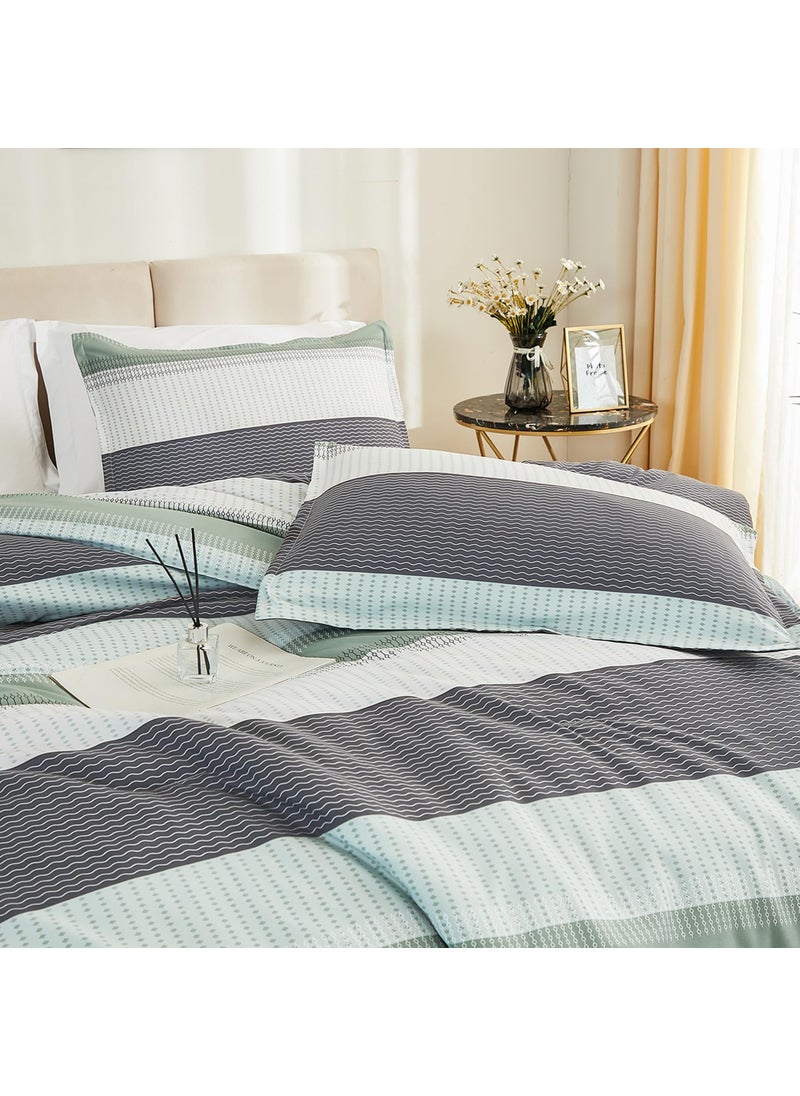 Litanika Litanika King Size Comforter Set Sage Green - 3 Pieces Lightweight Bedding Comforter Sets  Light Green White Colorblock Stripe Fluffy Bed Set  All Season Down Alternative  - Image 4