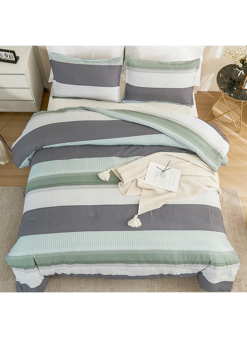 Litanika Litanika King Size Comforter Set Sage Green - 3 Pieces Lightweight Bedding Comforter Sets  Light Green White Colorblock Stripe Fluffy Bed Set  All Season Down Alternative  - Image 5