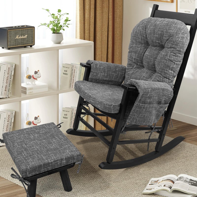 SINOSSO Glider Rocker Cushion Set (5 Pcs), Soft Blended Fabric High-Density Support Foam Seat Cushions with Ties, Fits Rocking Chair/Nursery Glider & Ottoman, Light Gray - Image 3