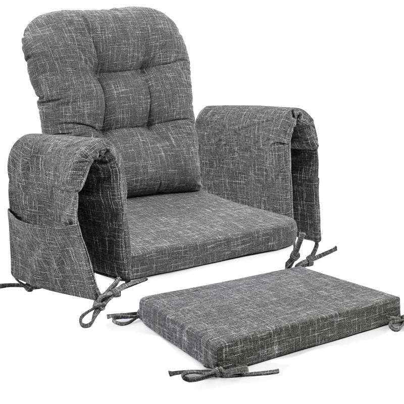 SINOSSO Glider Rocker Cushion Set (5 Pcs), Soft Blended Fabric High-Density Support Foam Seat Cushions with Ties, Fits Rocking Chair/Nursery Glider & Ottoman, Light Gray - Image 1