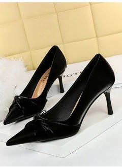 BIGTREE Women's Elegant Bowknot Stiletto Pumps 7 cm Elegant Gorgeous Closed Pointed Toe Slip On Solid High Heels Black 