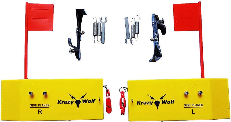 Krazywolf Planer Board (P007,P009),Includes Spring Flag System,Left&Right L8 xW3,L10 Xw3.5,Pair,Yellow - Image 2
