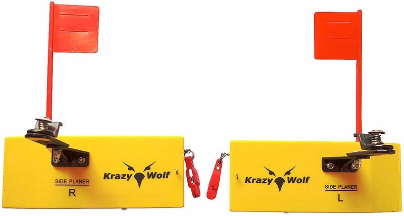Krazywolf Planer Board (P007,P009),Includes Spring Flag System,Left&Right L8 xW3,L10 Xw3.5,Pair,Yellow - Image 1