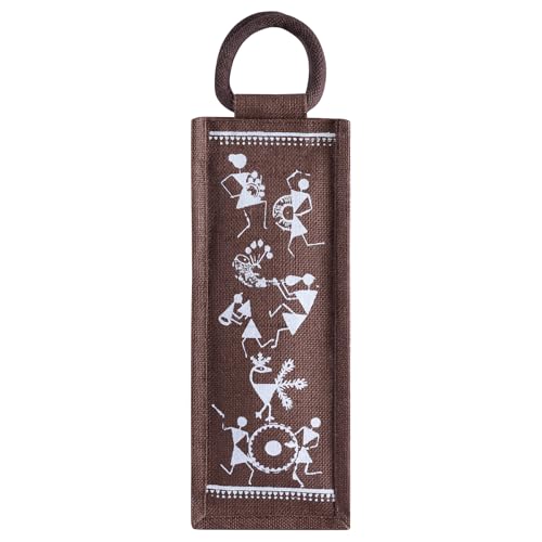 Jute Cottage Men's and Women's Eco-Friendly Printed Water Bottle Jute Bag (Brown) - Image 1
