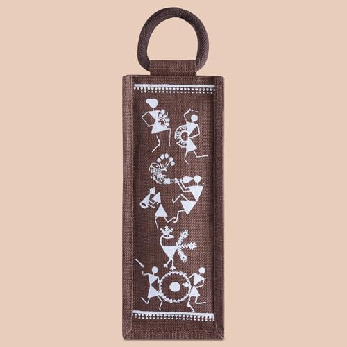 Jute Cottage Men's and Women's Eco-Friendly Printed Water Bottle Jute Bag (Brown) - Image 4