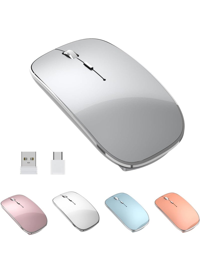 الماوس اللاسلكي قابل للشحن المحمول الصامت USB ونوع C مزدوج الوضع الماوس اللاسلكي 3 DPI قابل للتعديل للكمبيوتر المحمول، ماك، ماك بوك، أندرويد، الكمبيوتر الشخصي (Q23S الأسود) (الرمادي) - Image 1