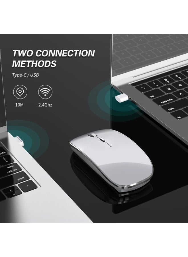 الماوس اللاسلكي قابل للشحن المحمول الصامت USB ونوع C مزدوج الوضع الماوس اللاسلكي 3 DPI قابل للتعديل للكمبيوتر المحمول، ماك، ماك بوك، أندرويد، الكمبيوتر الشخصي (Q23S الأسود) (الرمادي) - Image 3